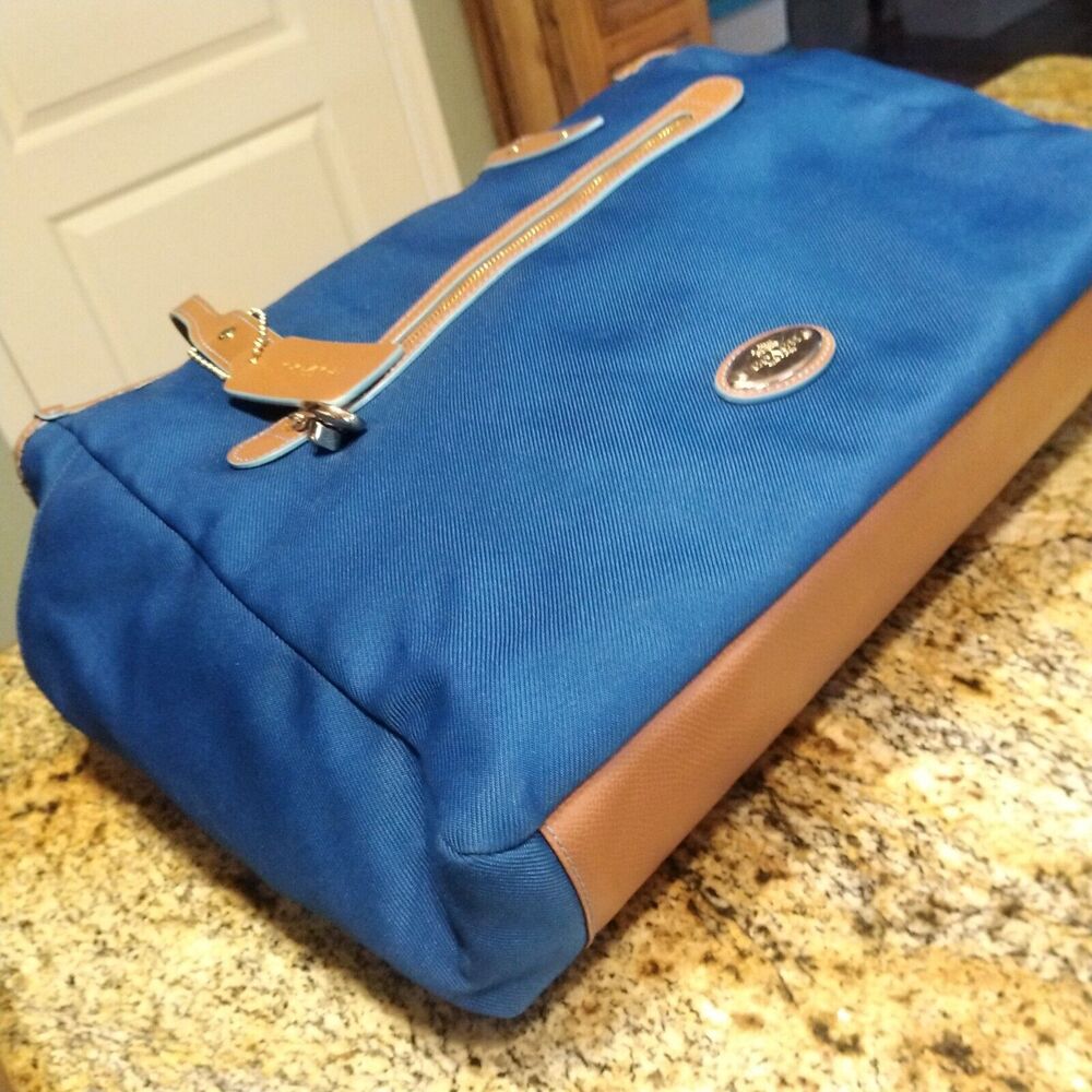 COACH Sawyer Rare Mineral Blue Canvas Travel Large Tote Shoulder Bag $495 - Picture 3 of 13